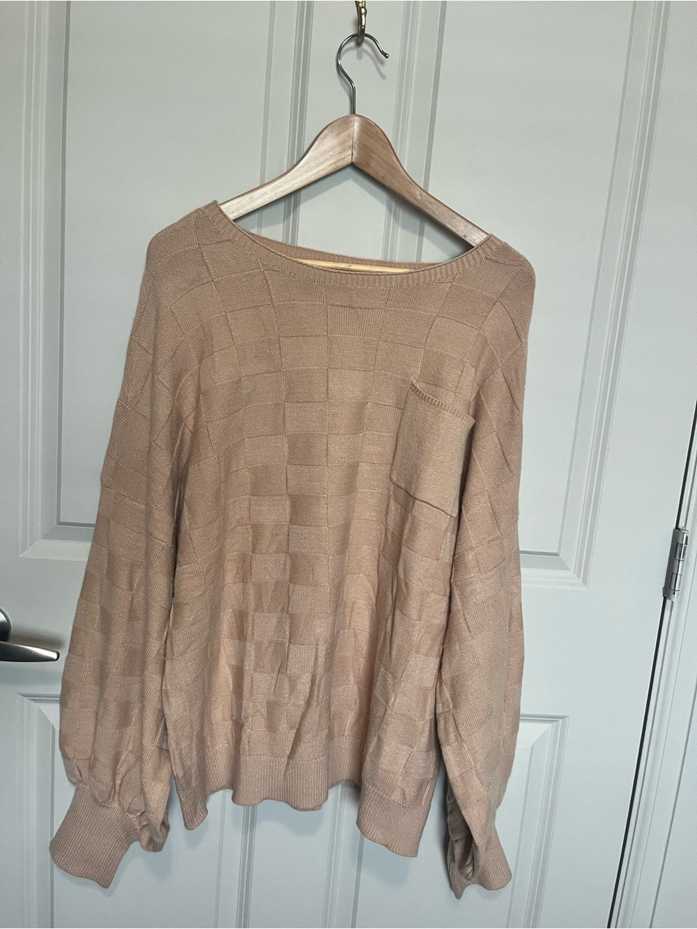 Women’s Neutral Beige Knit Sweater - Soft Casual Pullover Checker Box NWOT 2X